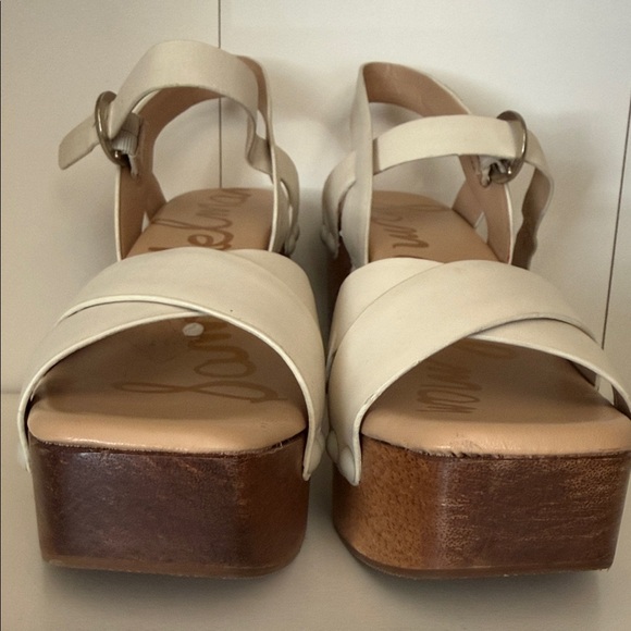 Sam Edelman Size 8.5 Josefine Heeled Platform Ivory Leather Blocked Heel Sandals - Picture 8 of 16